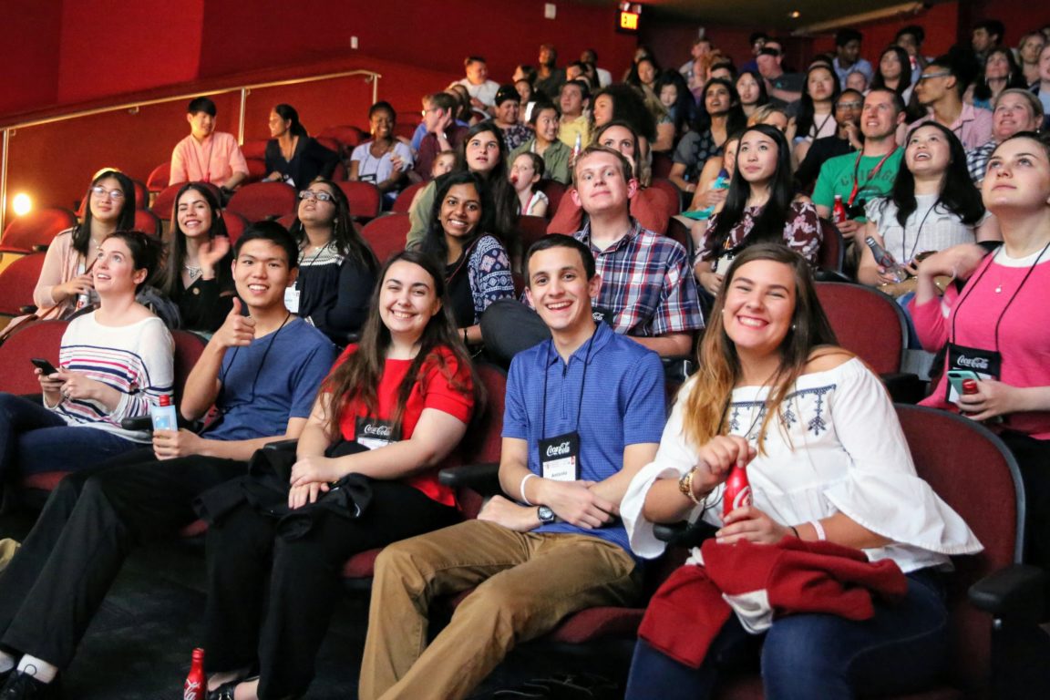 Adriana (bottom center) connects with fellow game-changers and 2017 Coca-Cola Scholars at Scholars Weekend in April.