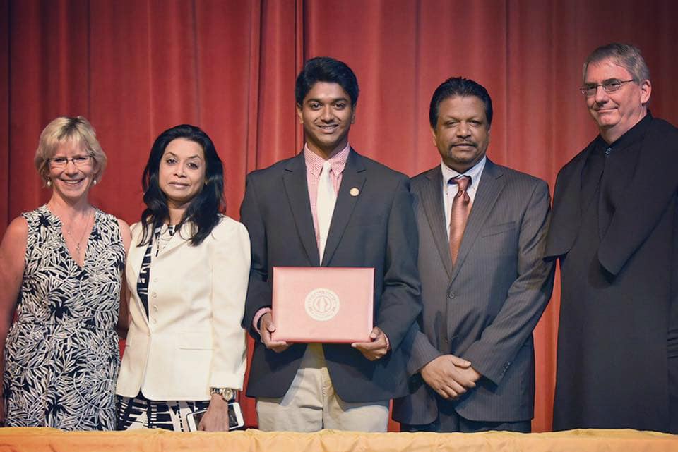 Educator of Distinction Judith P. Mohan and Tejas Sekhar (2017) from St. Louis Priory School in St. Louis, MO.